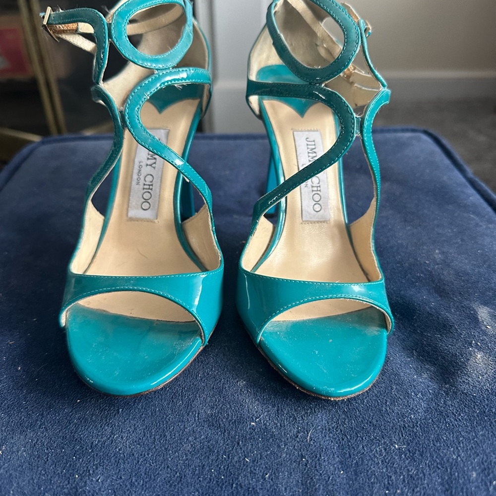 Jimmy Choo Turquoise Lang Strappy Heels